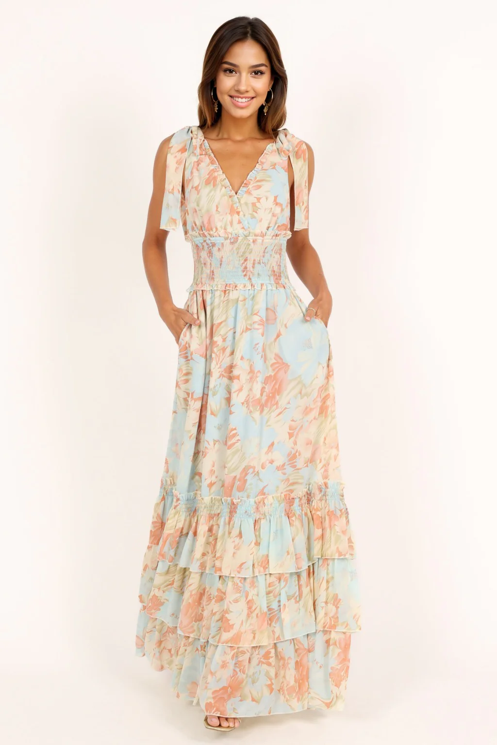 Christabel Tiered Maxi Dress - Blue Floral - luluinthesky