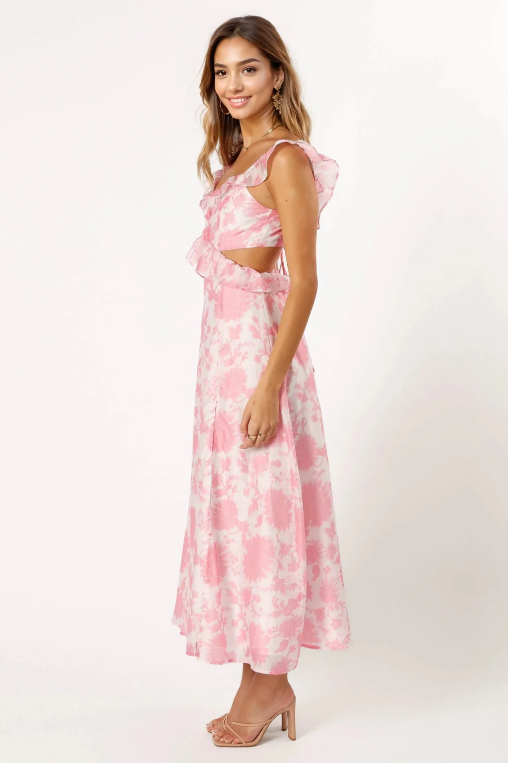 Rori Ruffle Maxi Dress - Pink Floral - luluinthesky