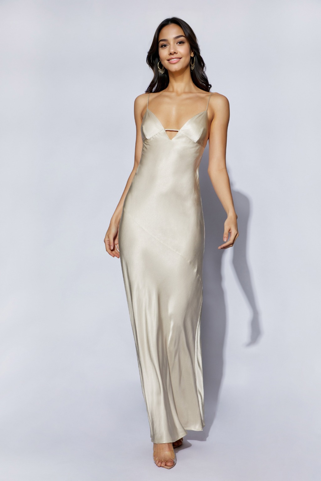 Cora Tie Back Maxi Slip Dress - Champagne - luluinthesky