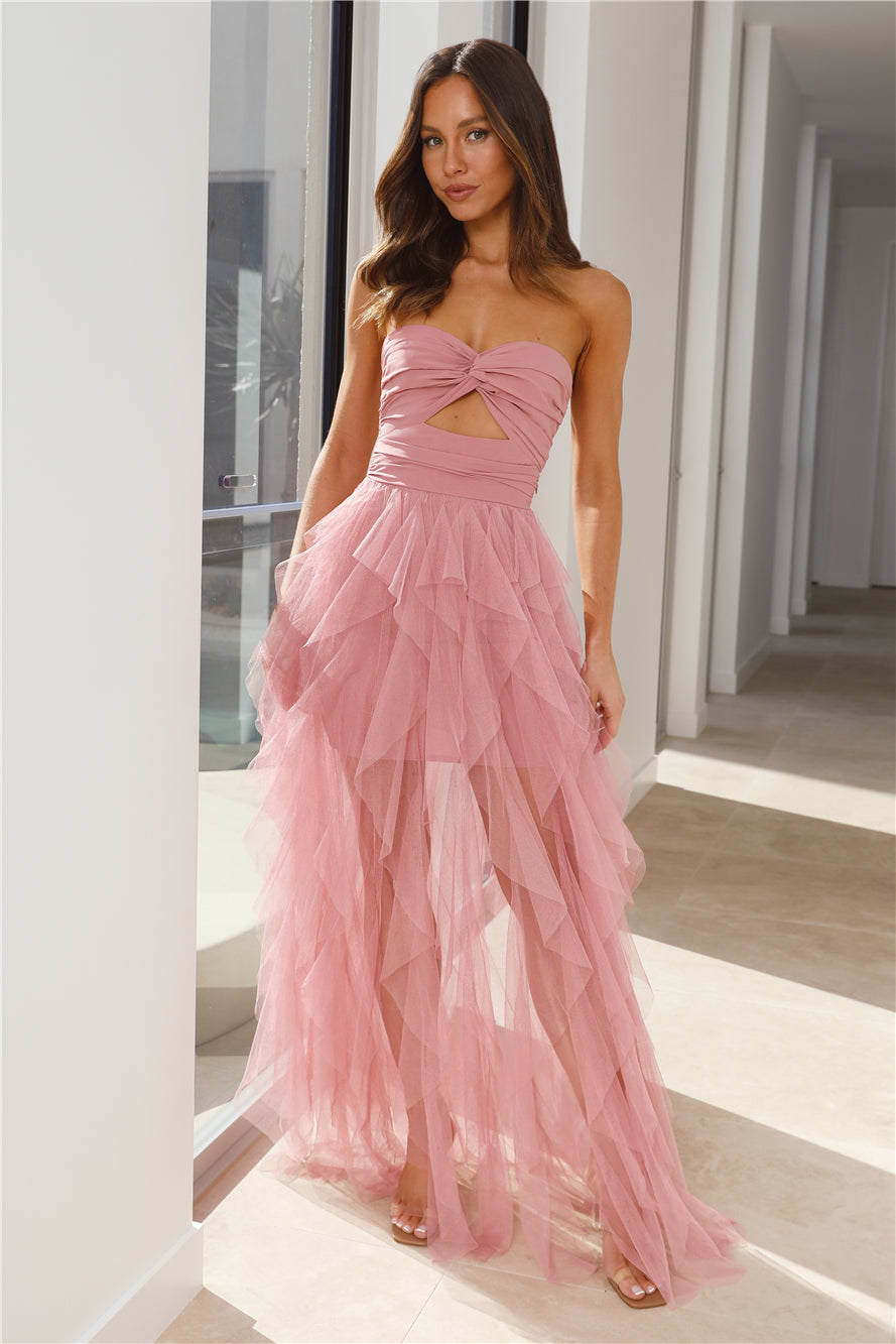In Her Fairytale Tulle Strapless Maxi Dress Pink - luluinthesky