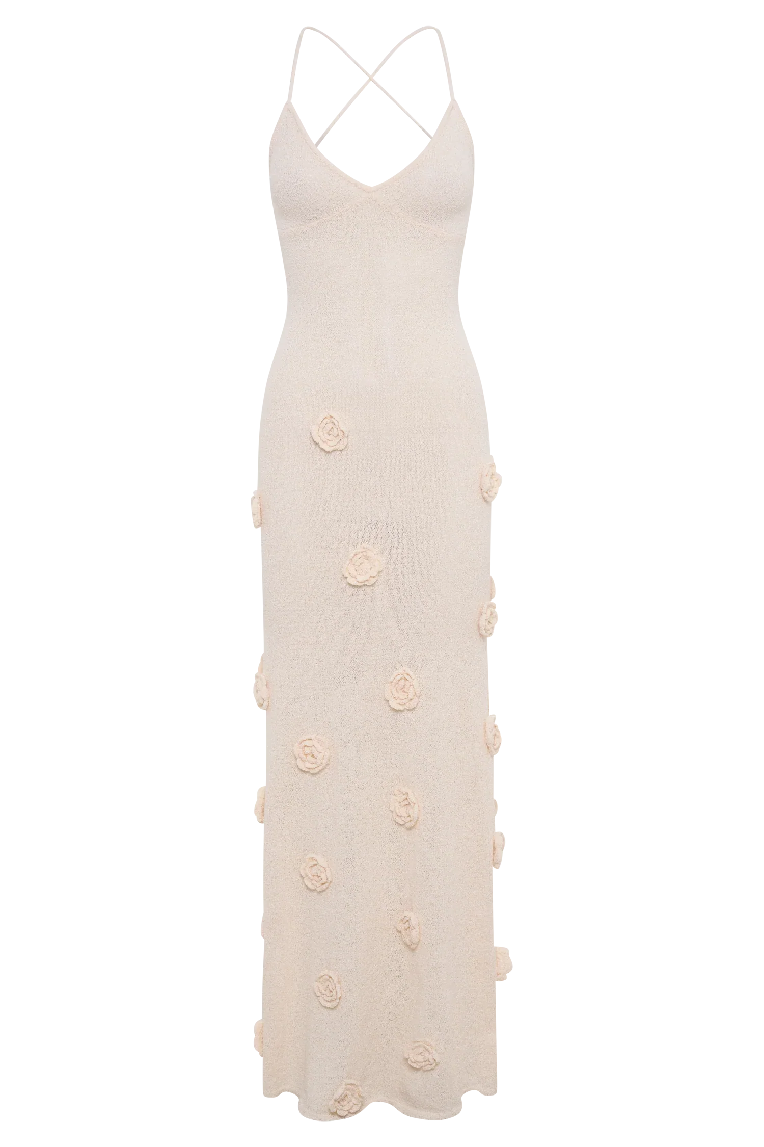 Suki Crochet Maxi Dress With Flowers - Nude - luluinthesky