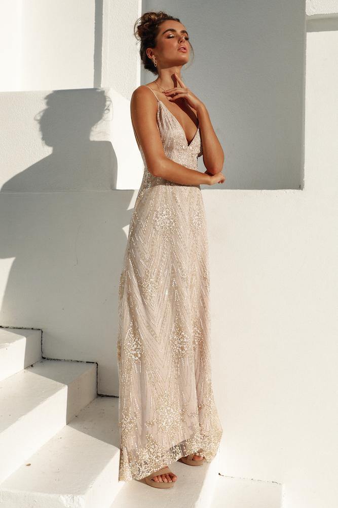 It Will Be Maxi Dress Champagne - luluinthesky