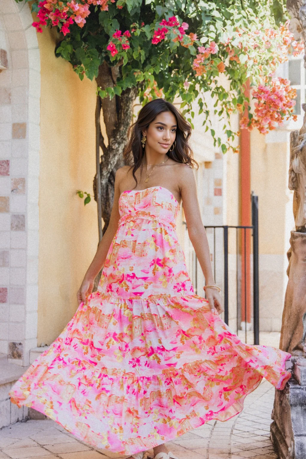 Arianna Strapless Dress - Pink Scenic - luluinthesky