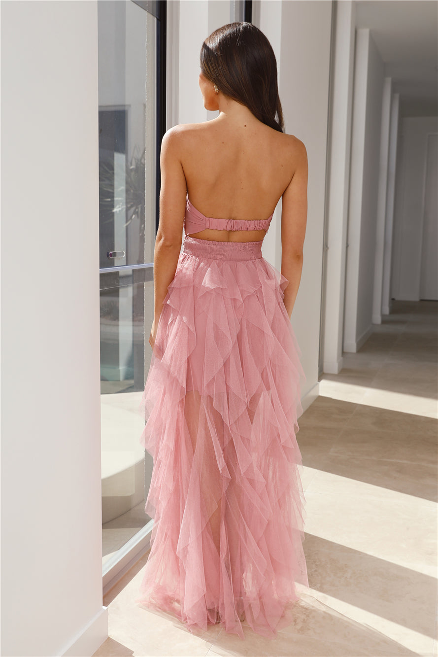 In Her Fairytale Tulle Strapless Maxi Dress Pink - luluinthesky