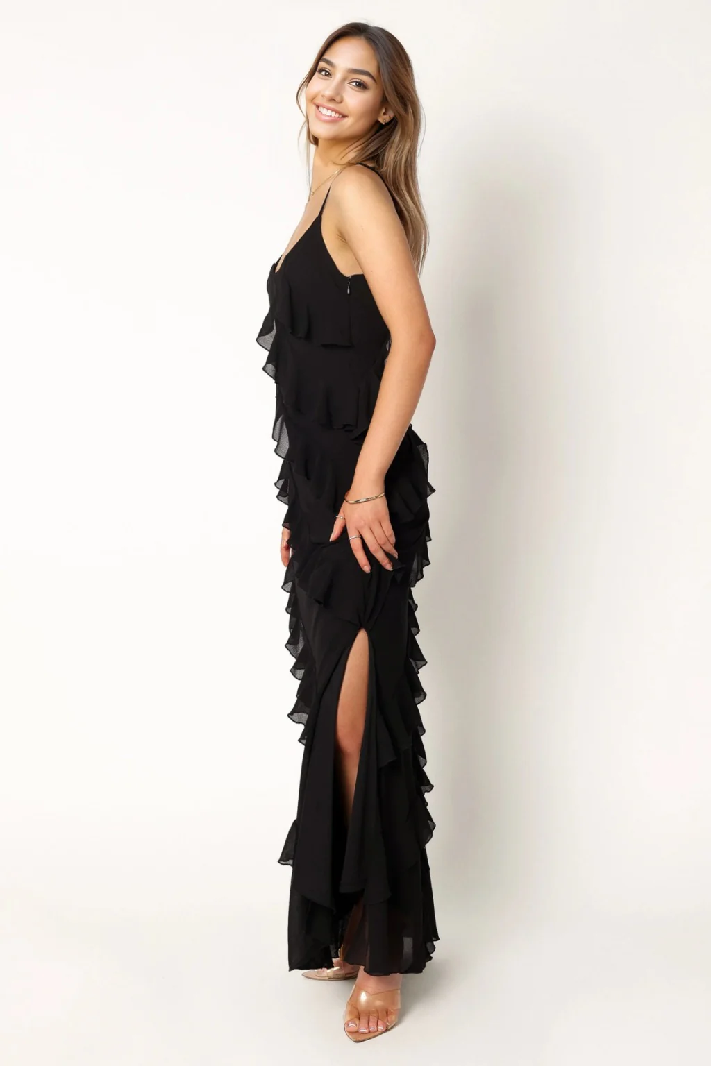 Ciao Ruffles Maxi Dress - Black - luluinthesky