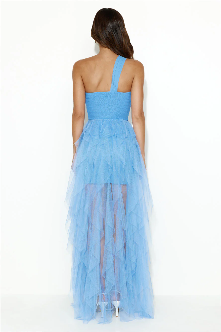 Extravagance Is Me One Shoulder Tulle Maxi Dress Blue - luluinthesky