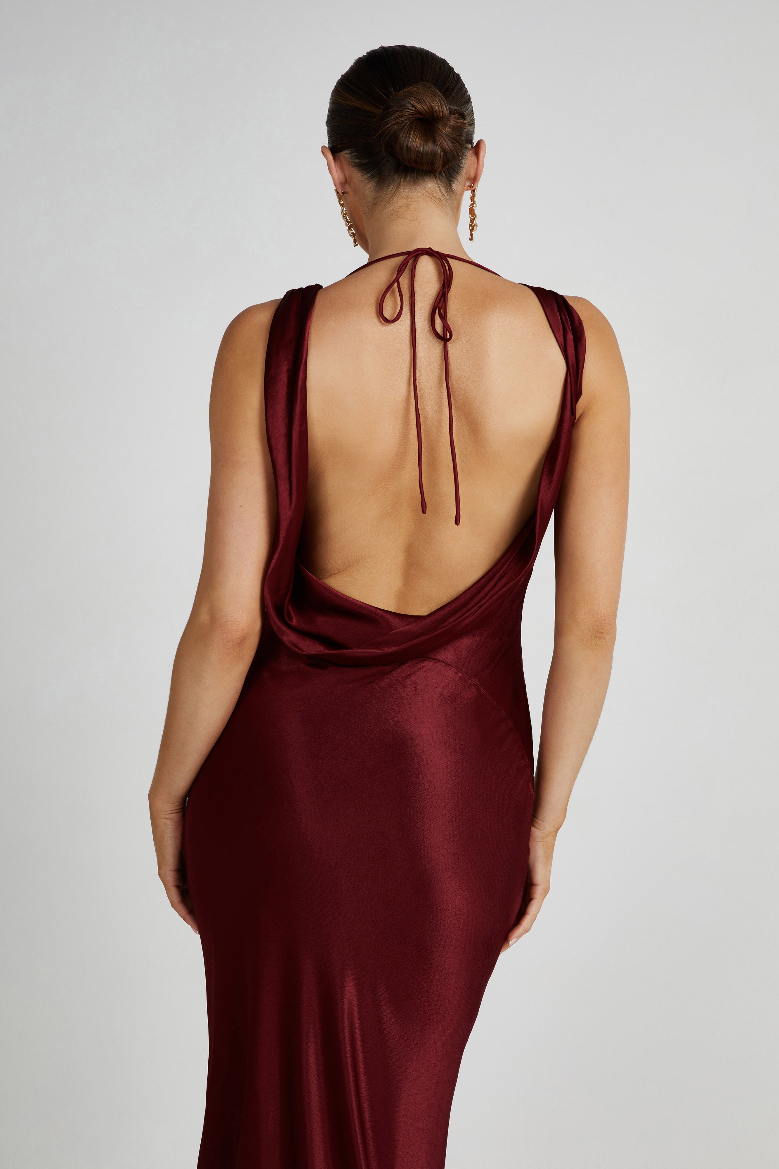Angelique Satin Cowl Back Maxi Dress - Berry - luluinthesky