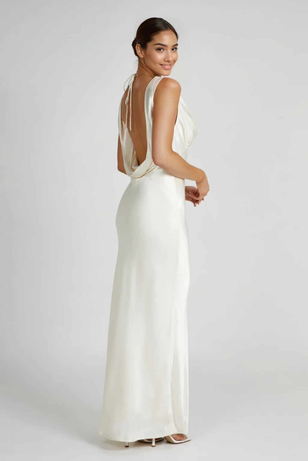 Angelique Satin Cowl Back Maxi Dress - Ivory - luluinthesky