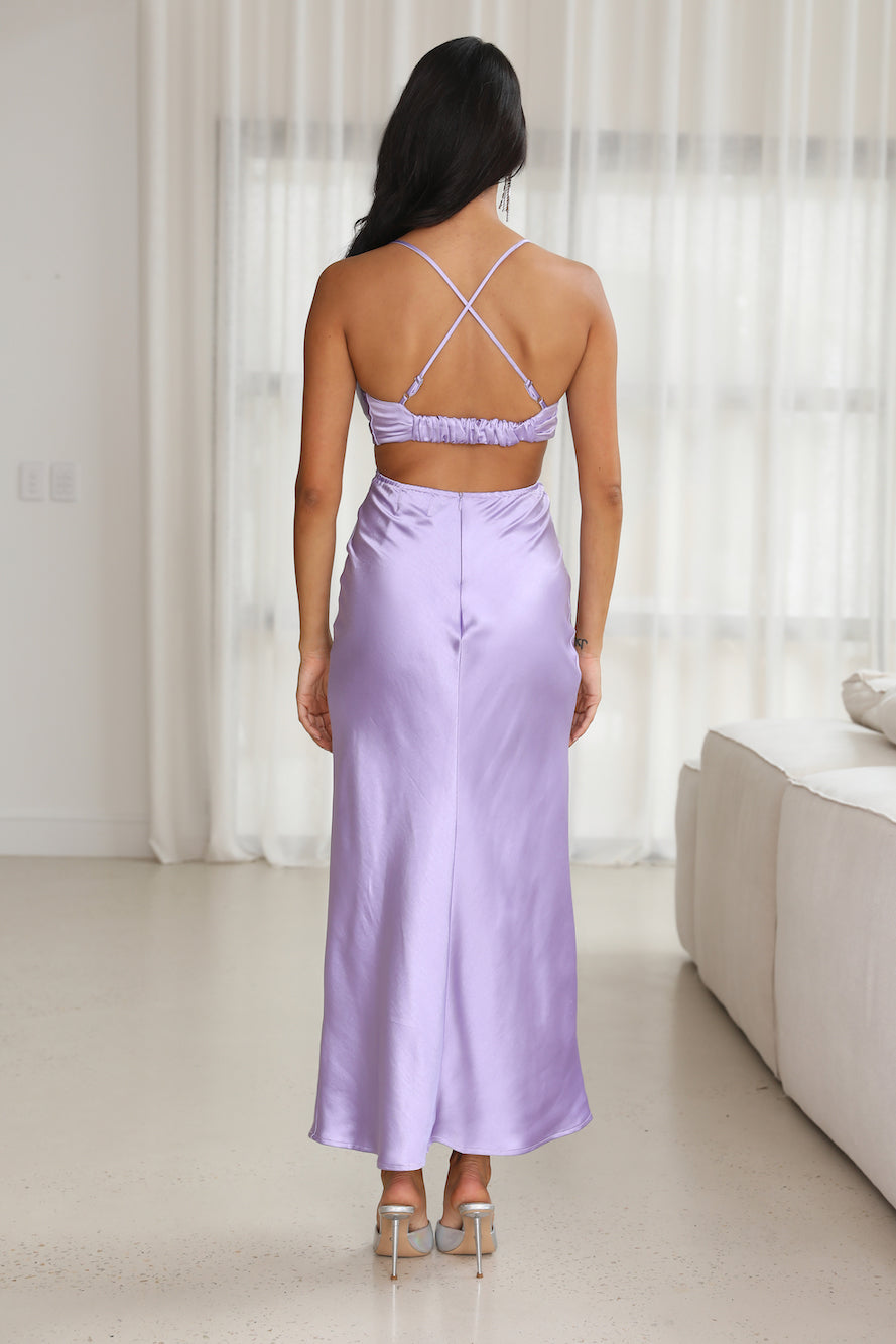 Grandest Entrance Satin Maxi Dress Lilac - luluinthesky