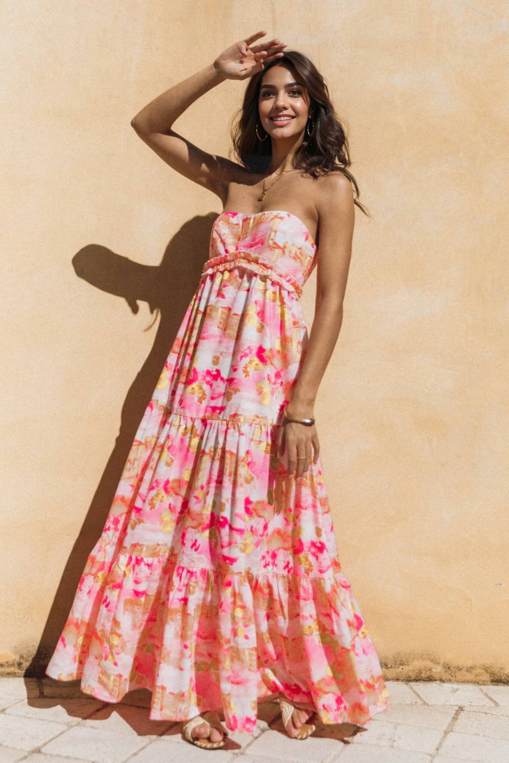 Arianna Strapless Dress - Pink Scenic - luluinthesky