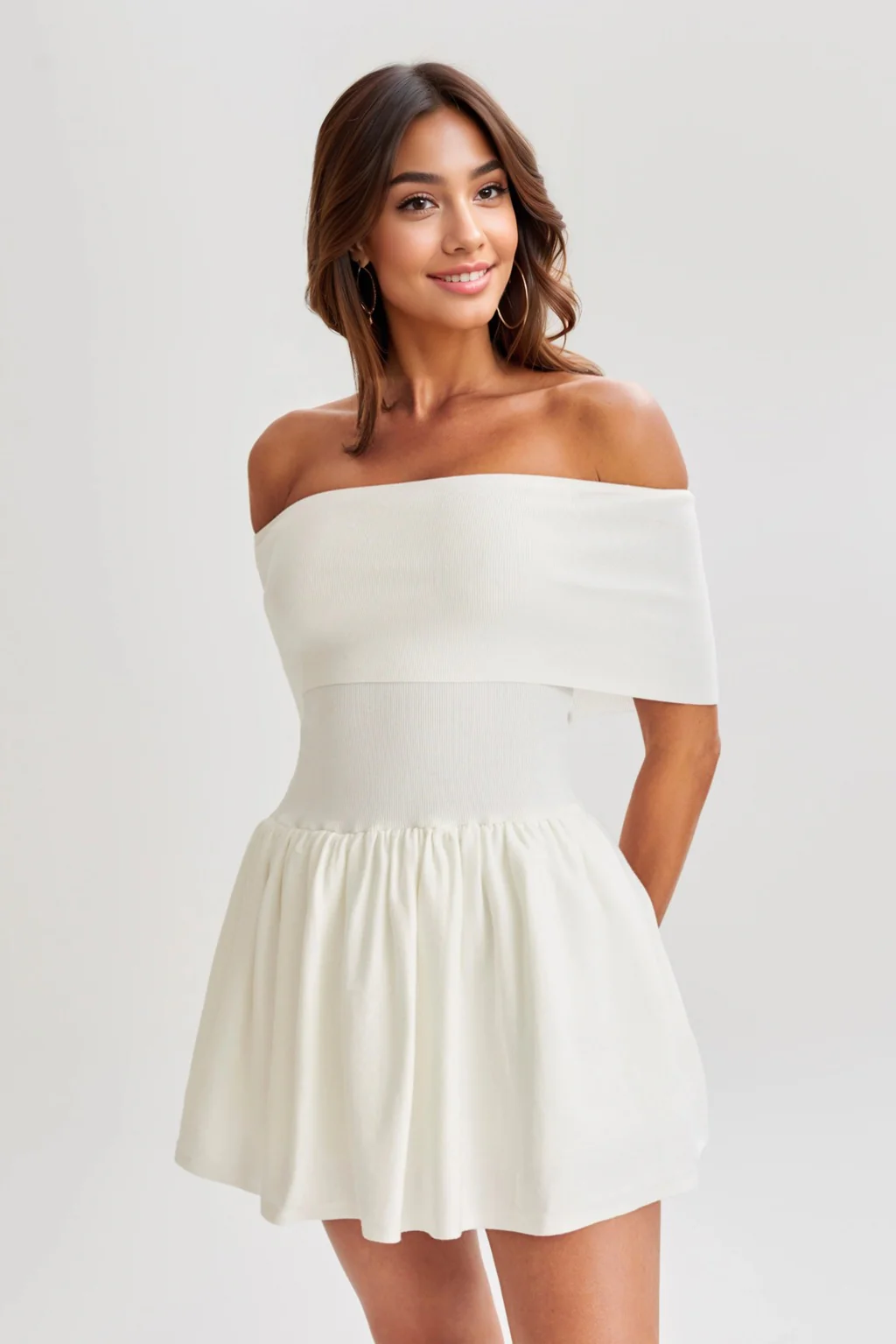 Lydia Off Shoulder Knit Mini Dress - White - luluinthesky