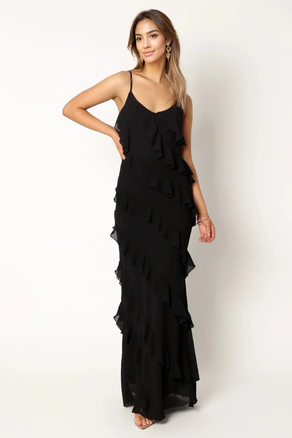 Ciao Ruffles Maxi Dress - Black - luluinthesky