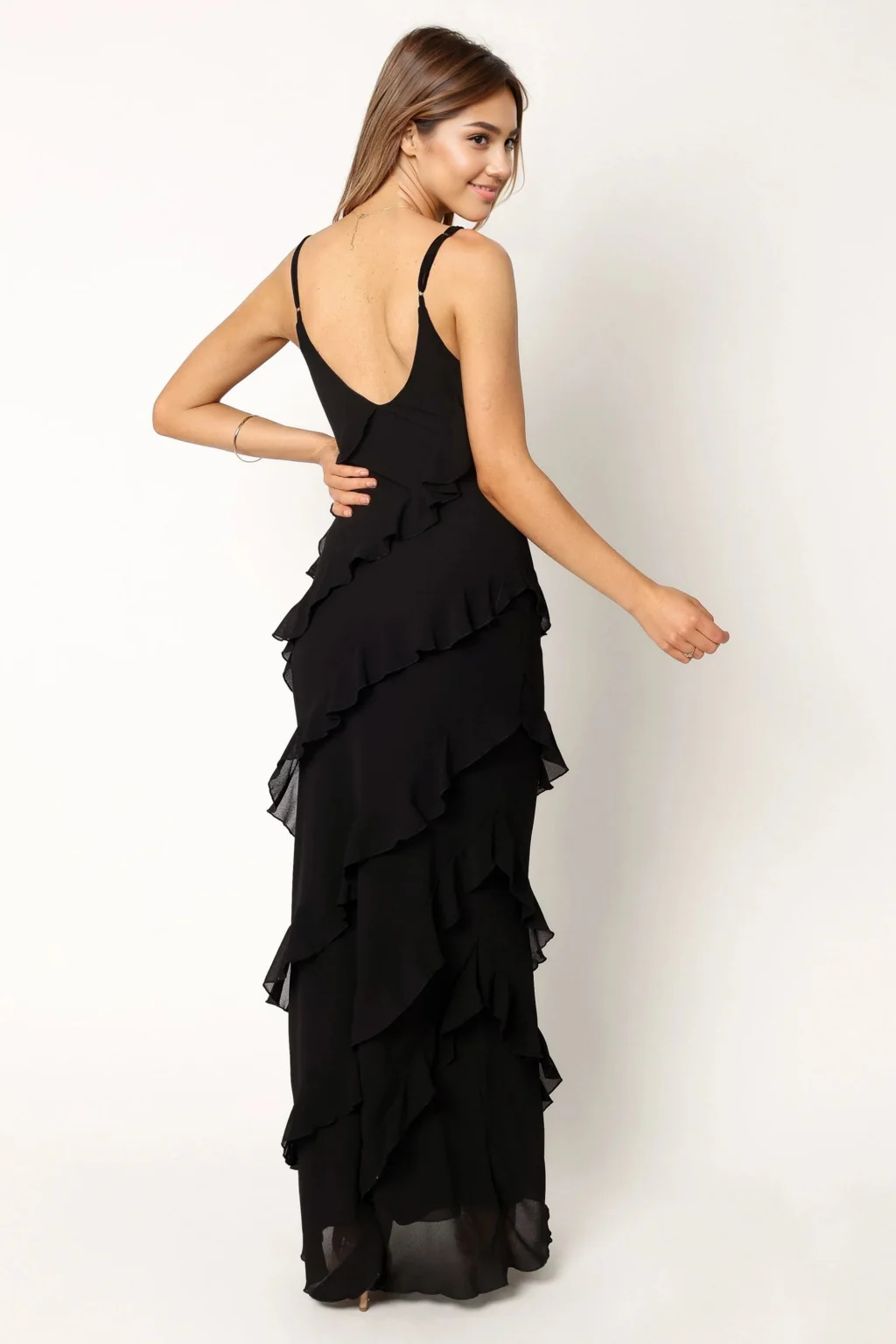 Ciao Ruffles Maxi Dress - Black - luluinthesky