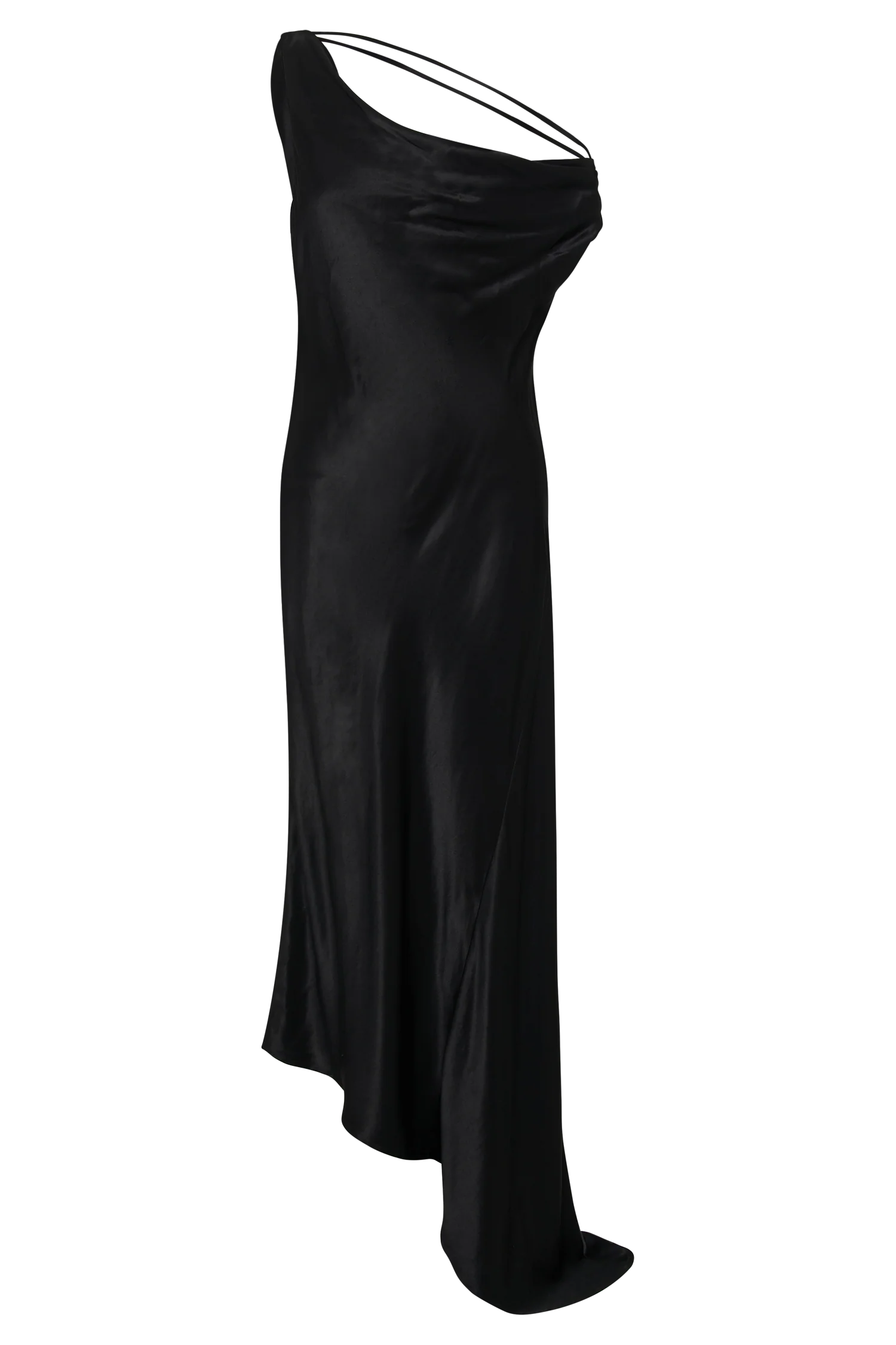 Yvette Slip Maxi Dress With Asymmetrical Hem - Black - luluinthesky
