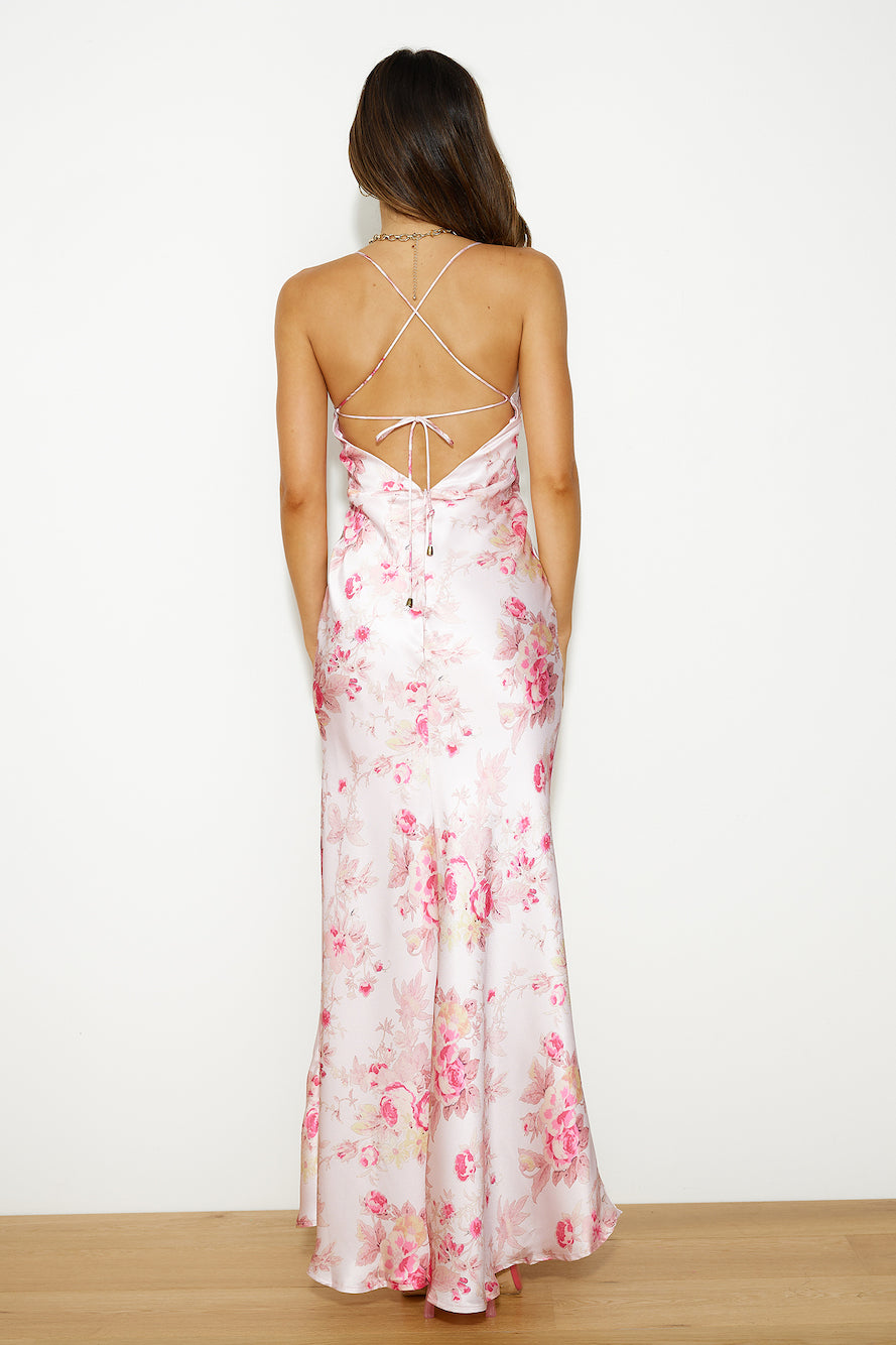 Blooming Passions Satin Maxi Dress Pink - luluinthesky
