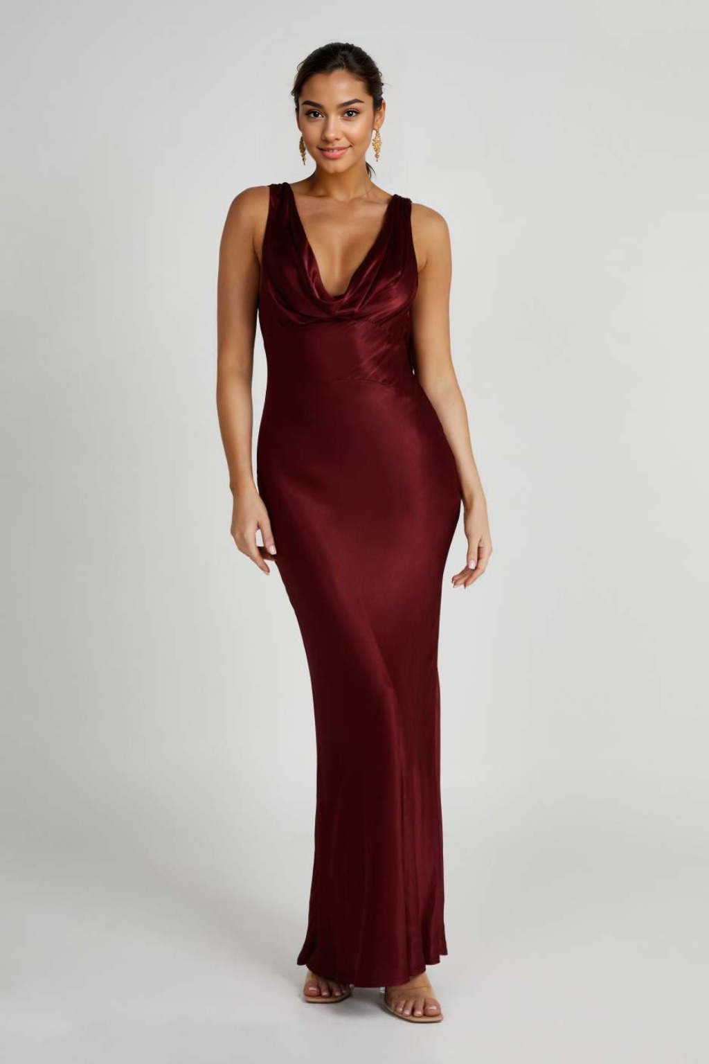 Angelique Satin Cowl Back Maxi Dress - Berry - luluinthesky