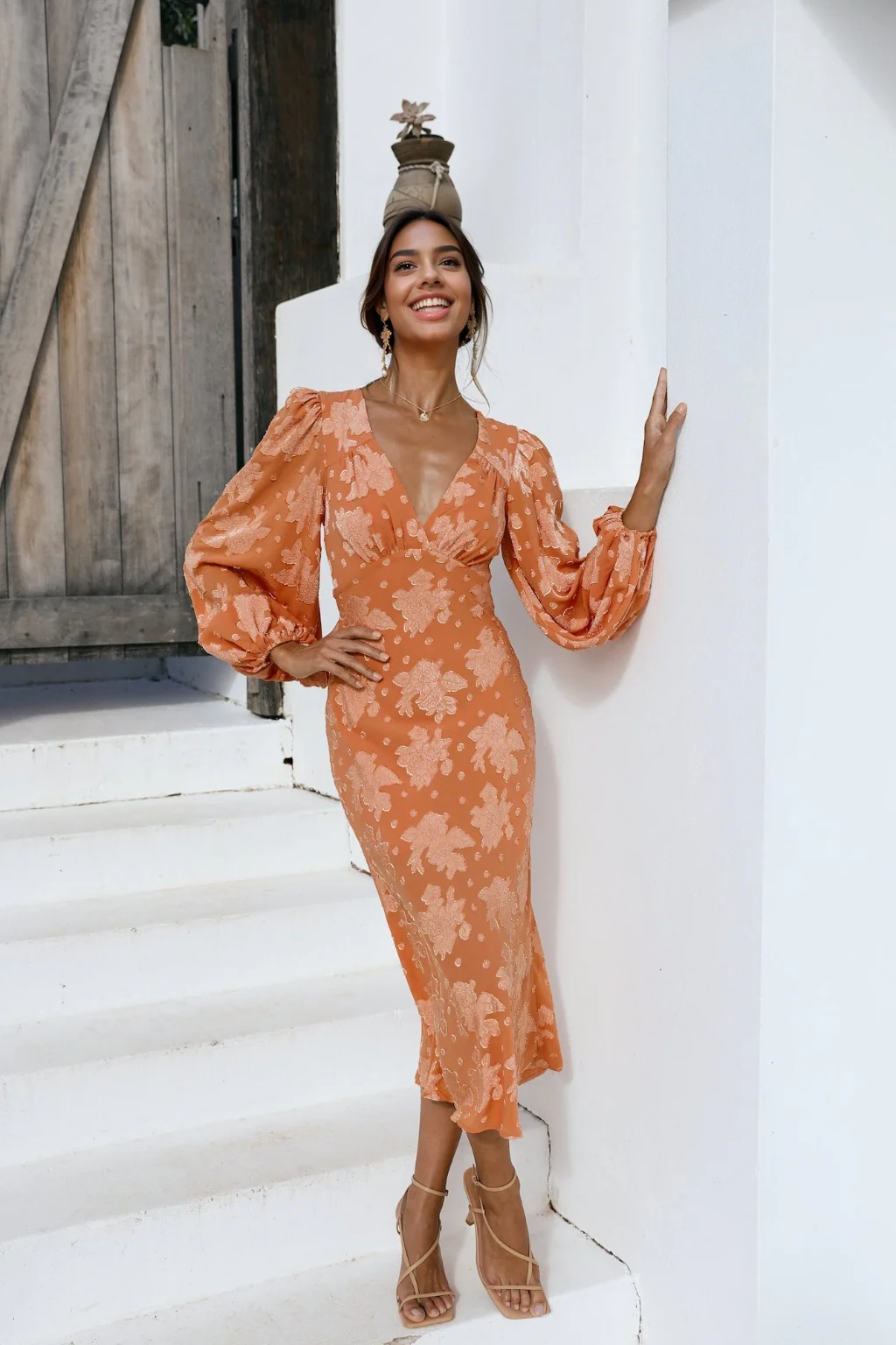 Raise The Sun Midi Dress Orange - luluinthesky