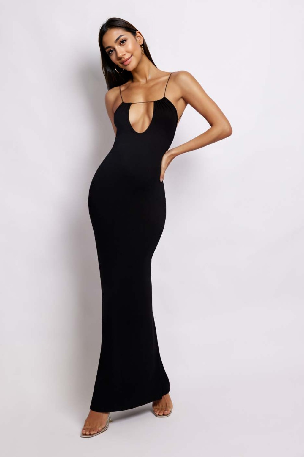 Kirsty Strappy Circle Cutout Maxi Dress - Black - luluinthesky