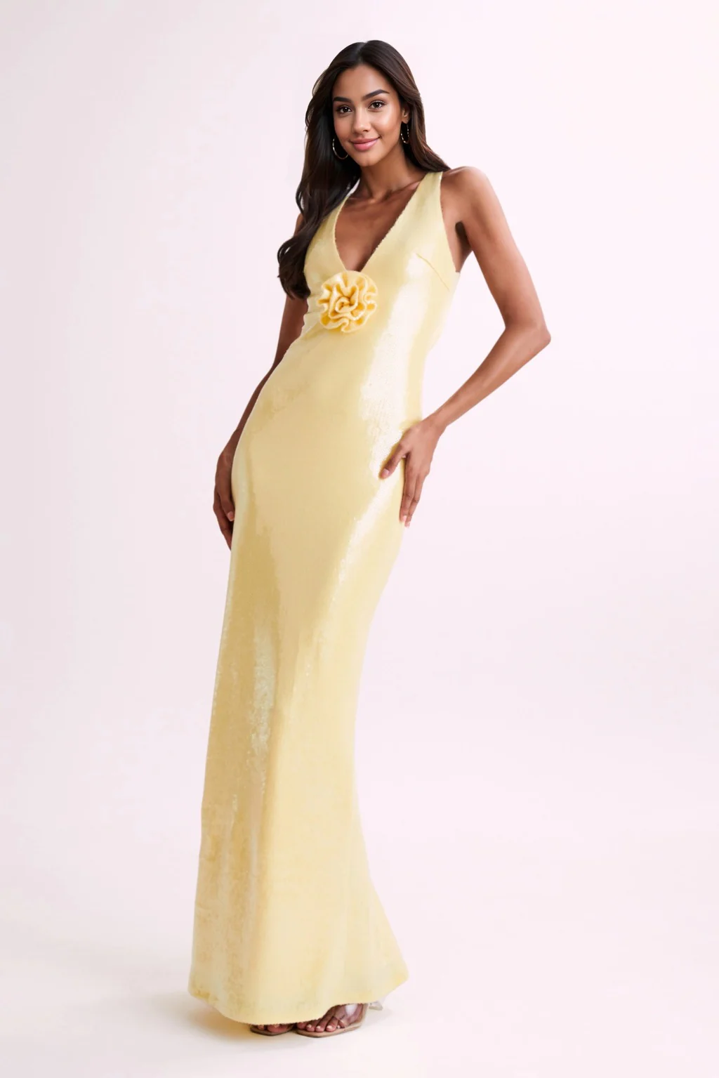 Eliza Rose Sequin Maxi Dress - Lemon - luluinthesky