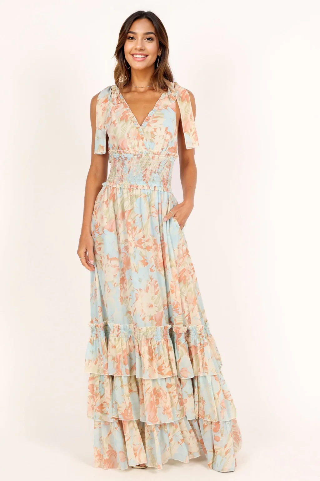 Christabel Tiered Maxi Dress - Blue Floral - luluinthesky