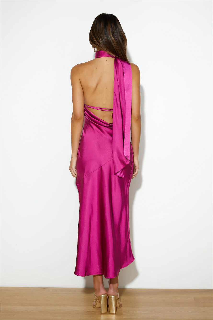 Athenian Satin Maxi Dress Fuchsia - luluinthesky
