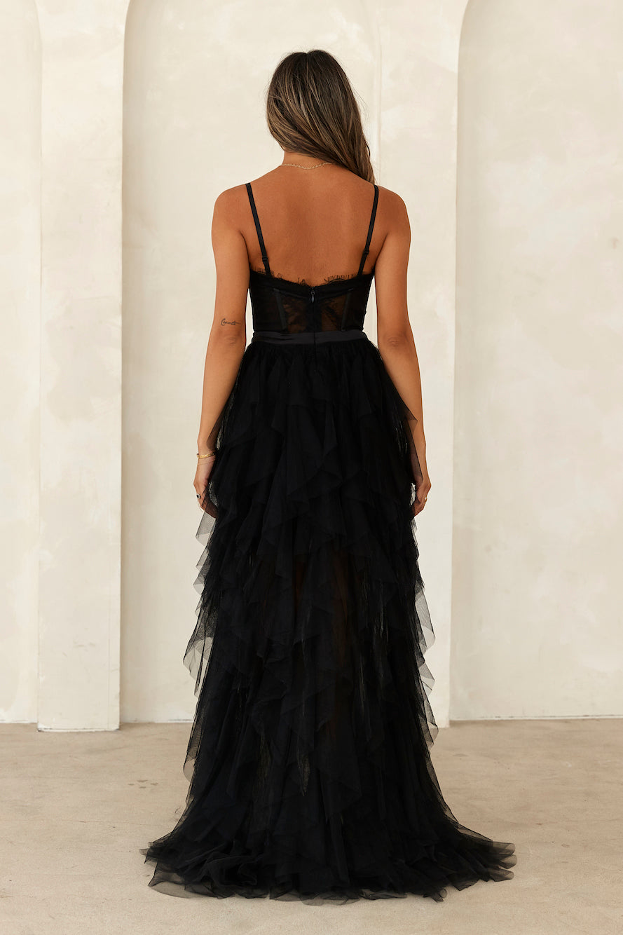 Elegantly Dressed Tulle Maxi Dress Black - luluinthesky