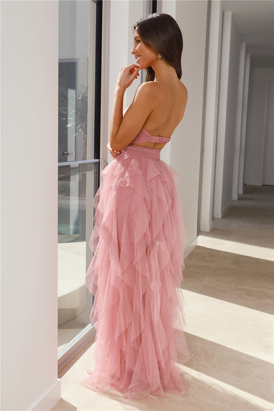 In Her Fairytale Tulle Strapless Maxi Dress Pink - luluinthesky