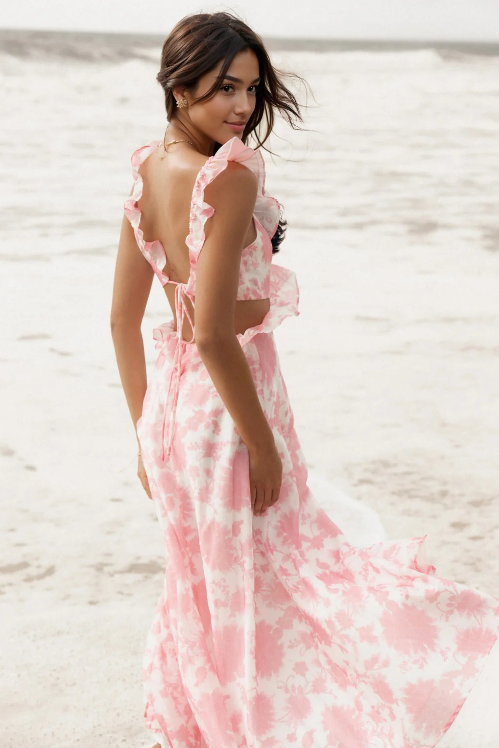Rori Ruffle Maxi Dress - Pink Floral - luluinthesky