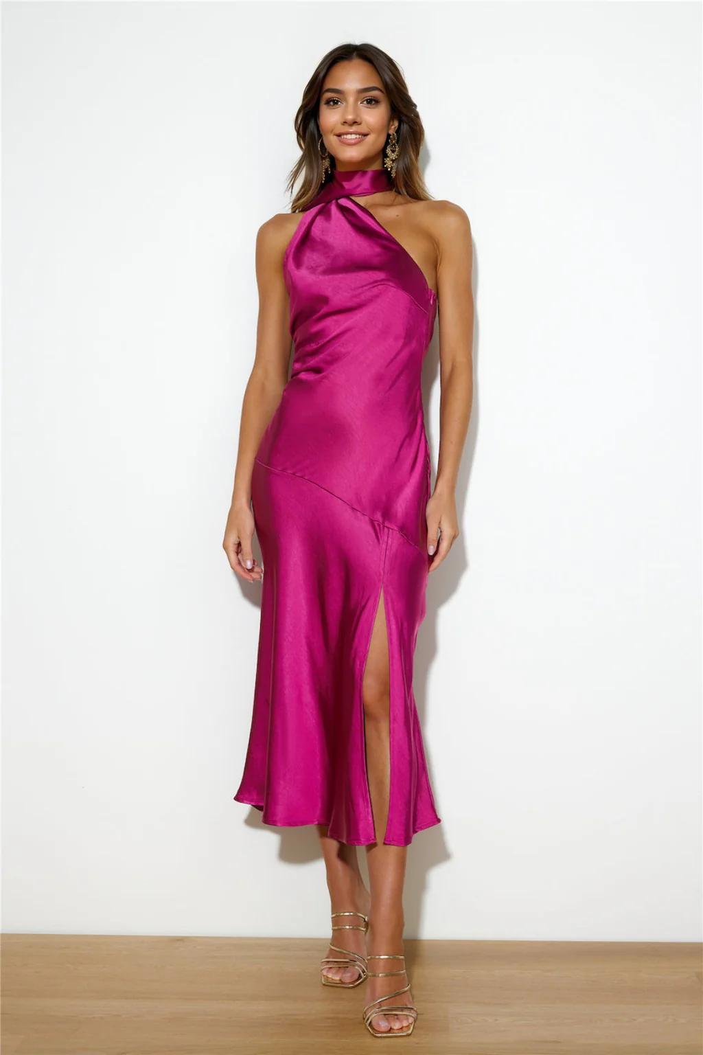 Athenian Satin Maxi Dress Fuchsia - luluinthesky
