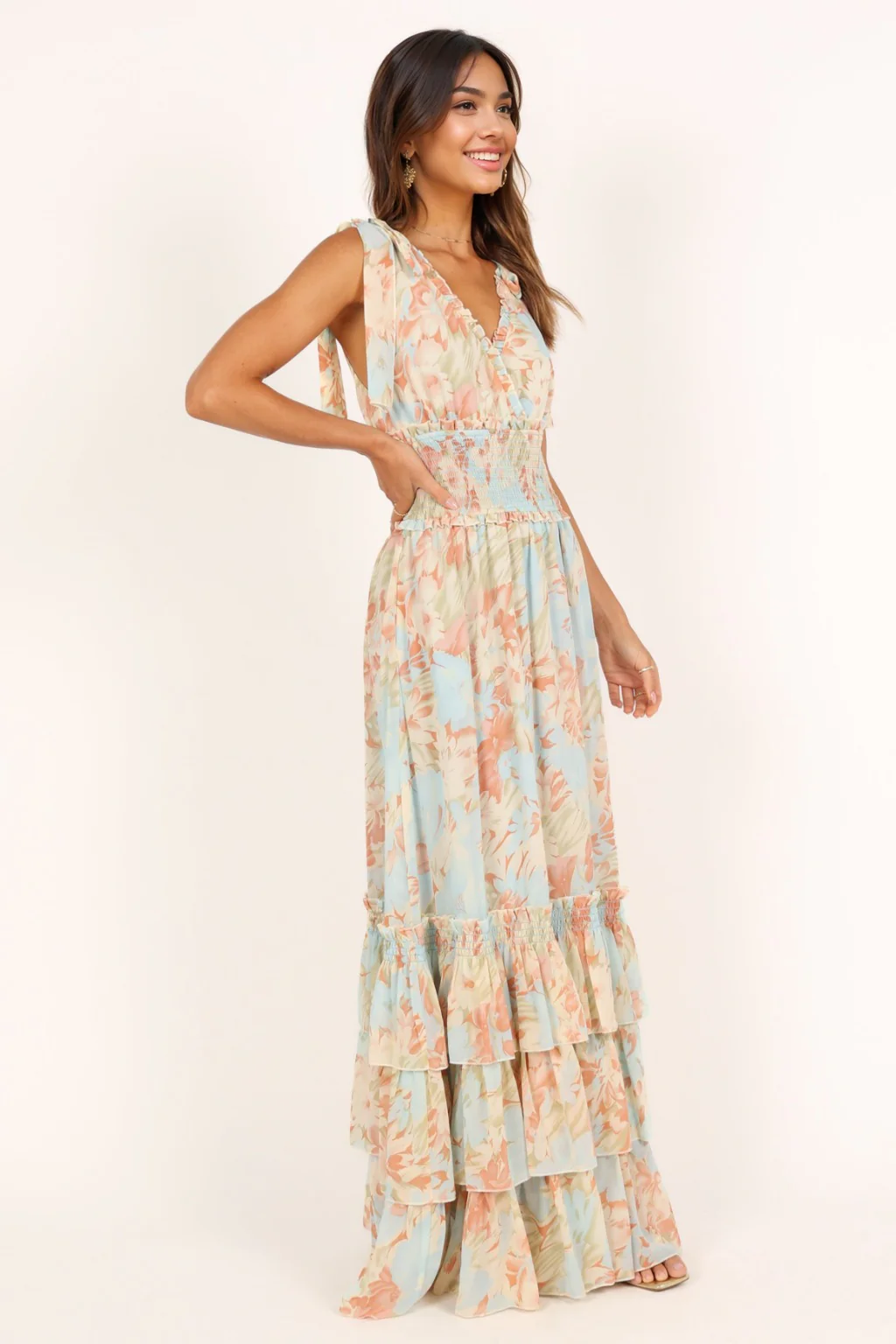 Christabel Tiered Maxi Dress - Blue Floral - luluinthesky