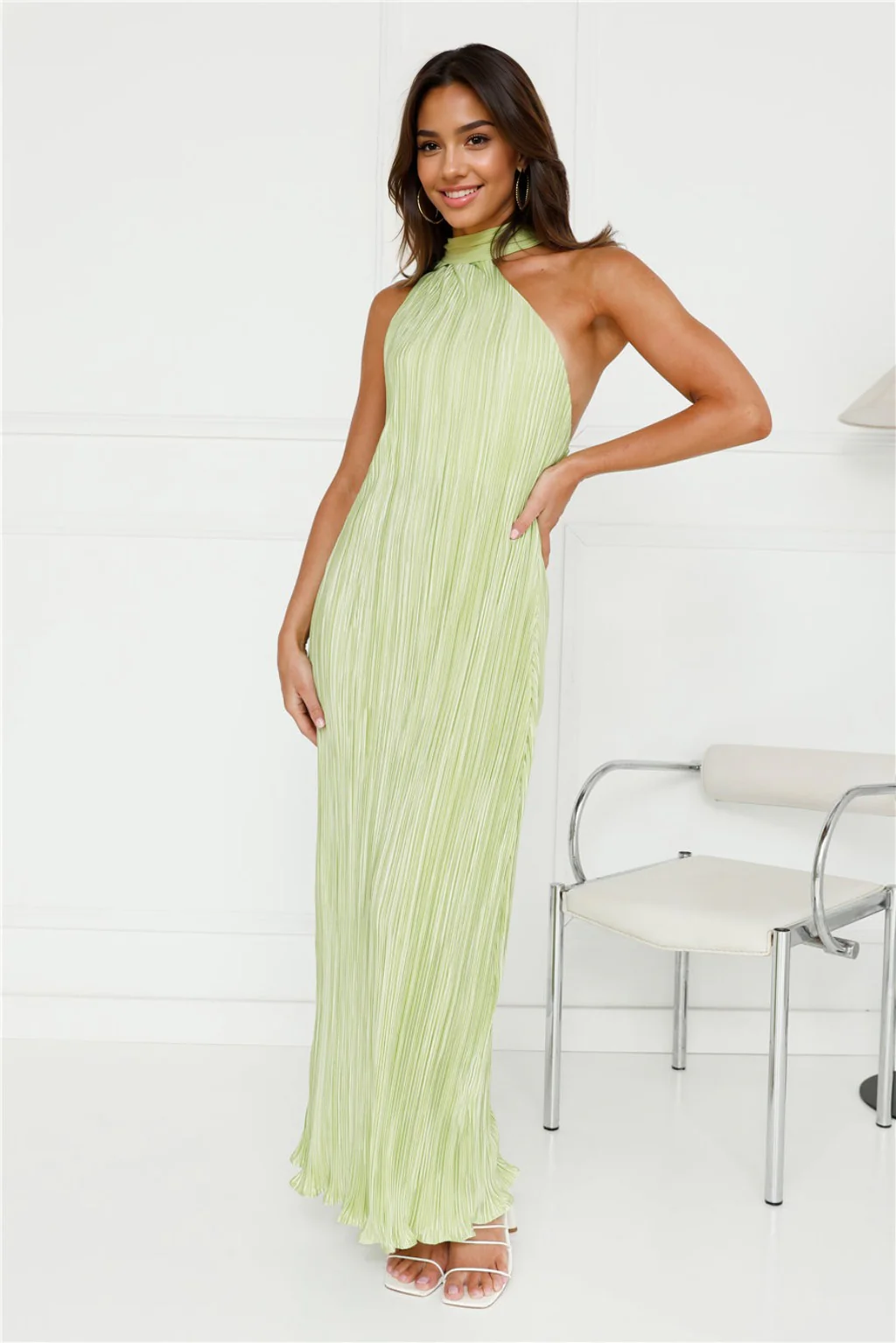 Plisse Perfect Maxi Dress Lime - luluinthesky