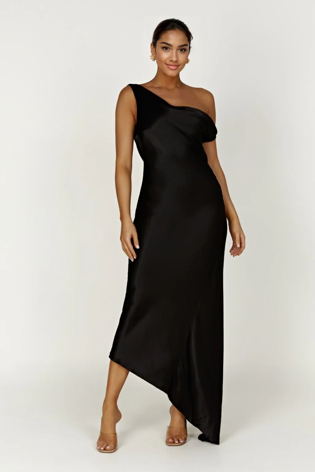 Yvette Slip Maxi Dress With Asymmetrical Hem - Black - luluinthesky