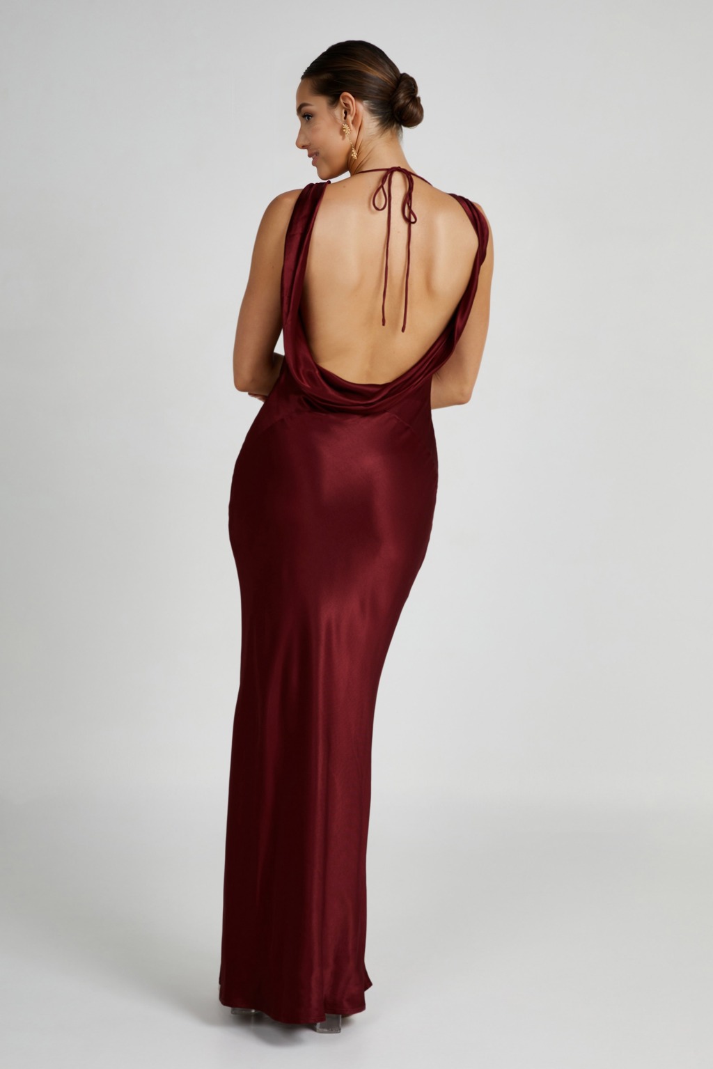 Angelique Satin Cowl Back Maxi Dress - Berry - luluinthesky