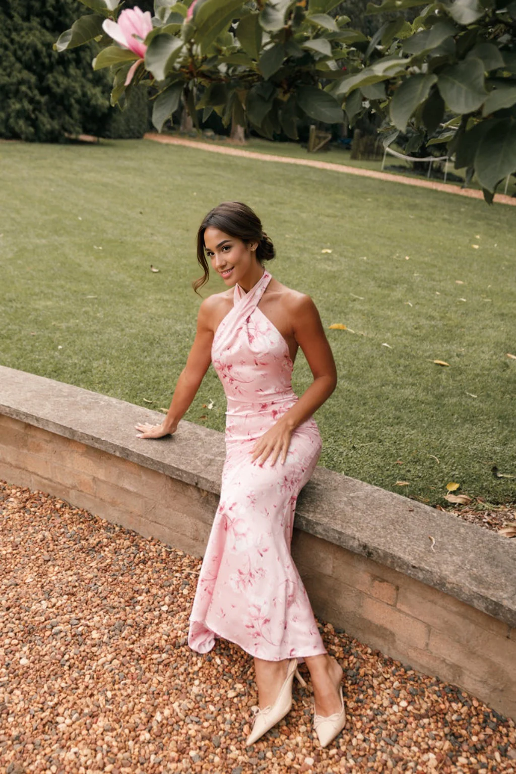 Mila Halterneck Maxi Dress - Pink Floral - luluinthesky