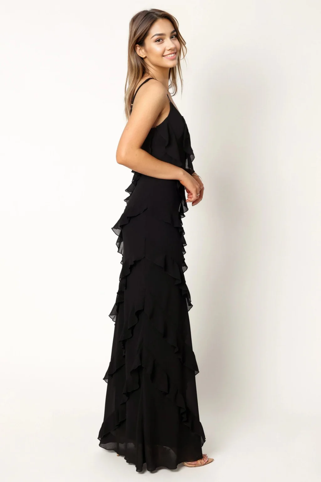Ciao Ruffles Maxi Dress - Black - luluinthesky