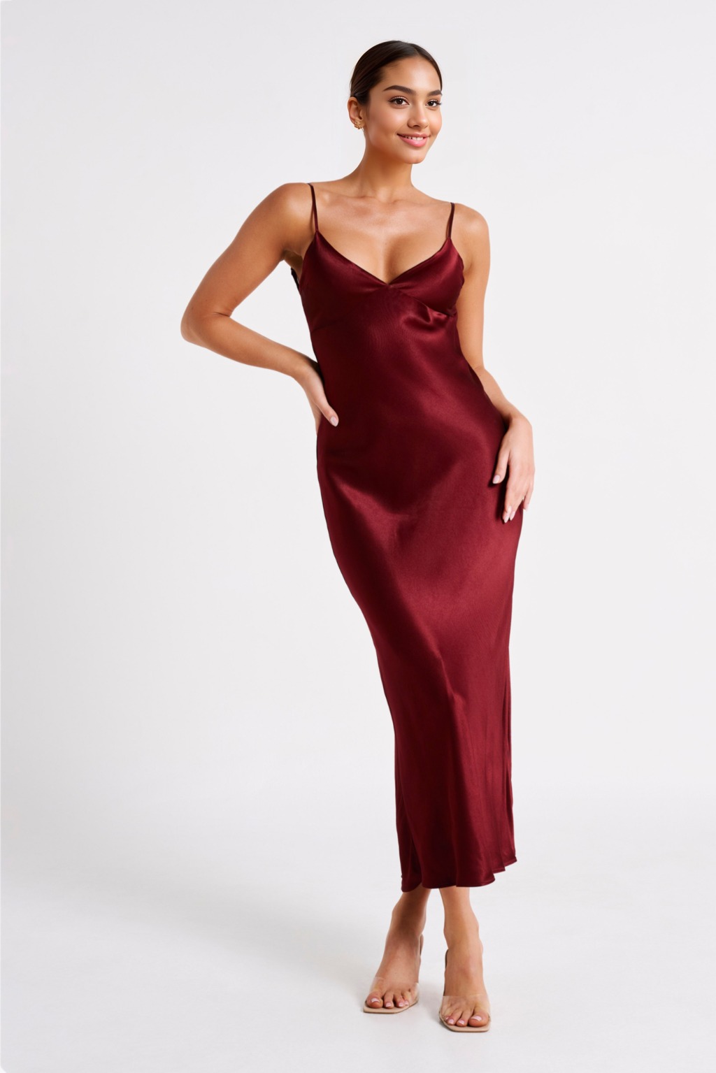 Valentine's Day Satin Chiffon Midi Dress - Berry - luluinthesky
