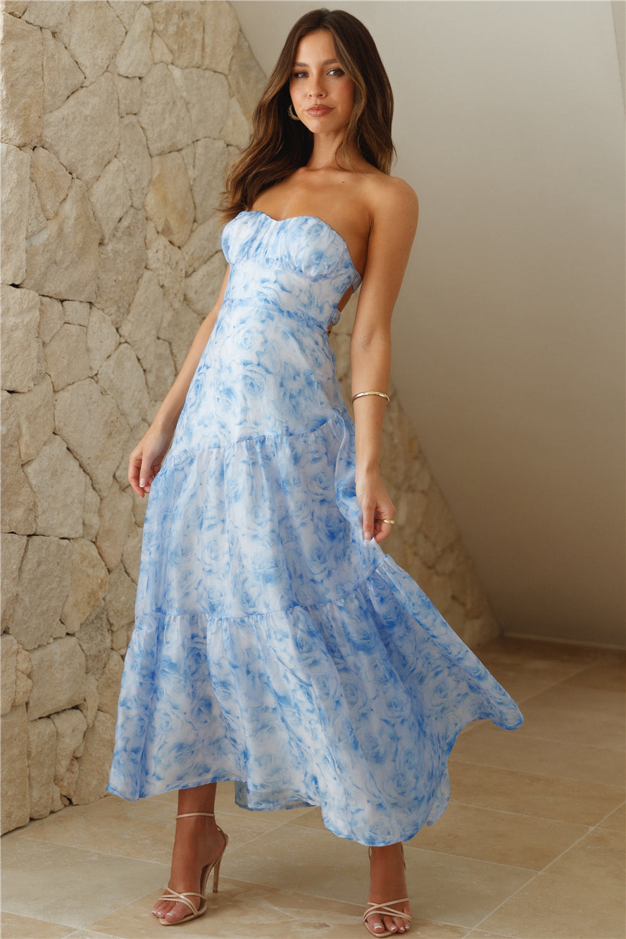 Her Best Version Strapless Maxi Dress Blue - luluinthesky