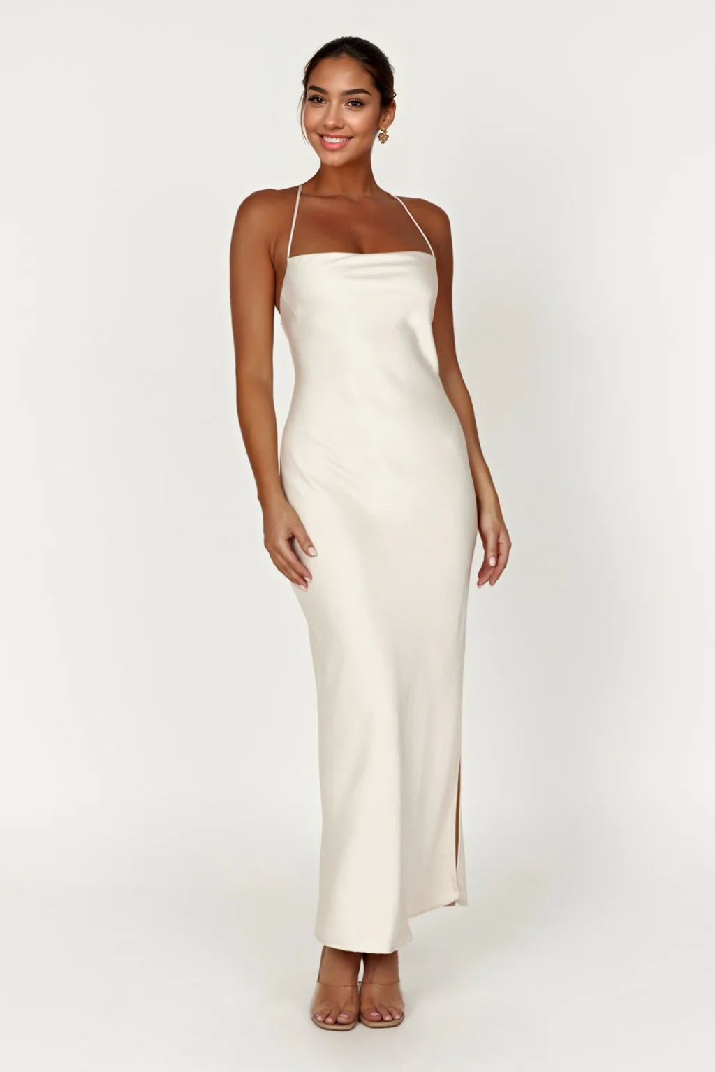 Sydney Straight Neck Slip Maxi Dress - Cream - luluinthesky