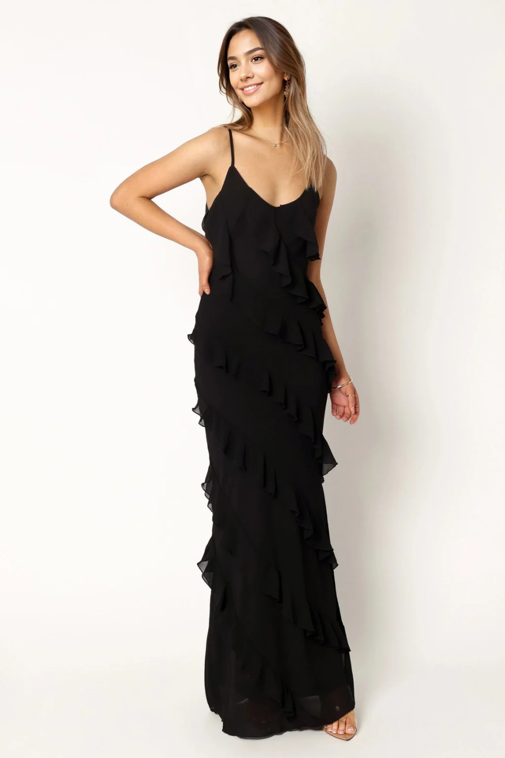 Ciao Ruffles Maxi Dress - Black - luluinthesky