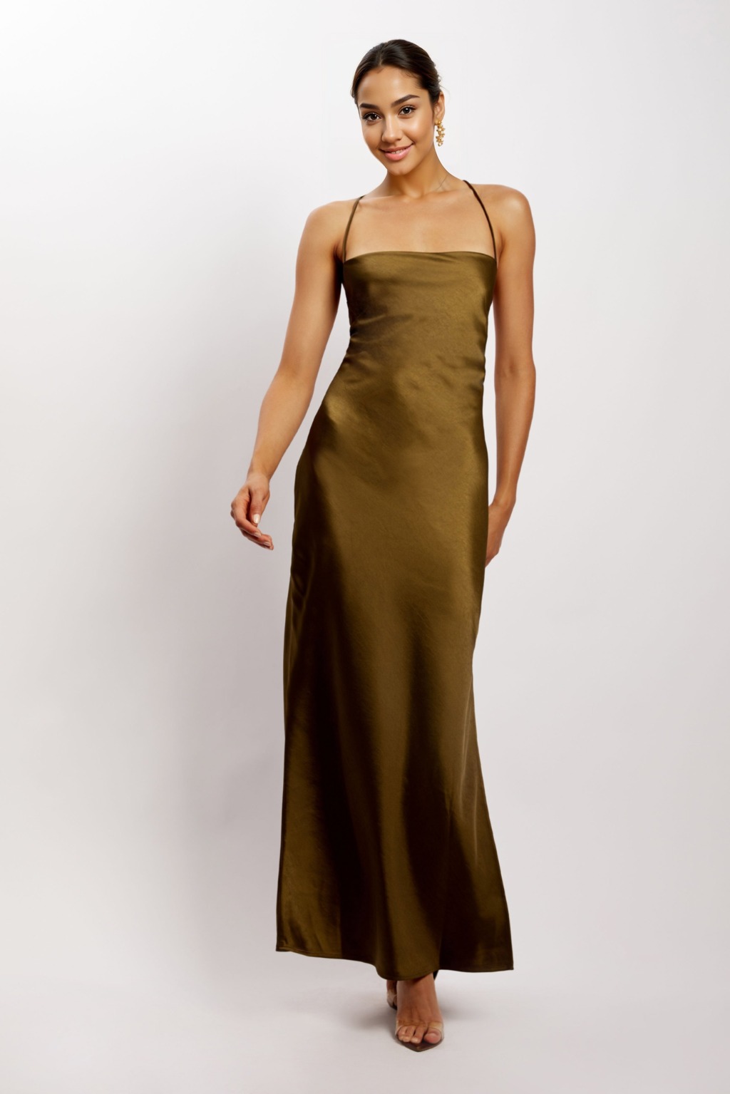 Sydney Straight Neck Slip Maxi Dress - Khaki - luluinthesky