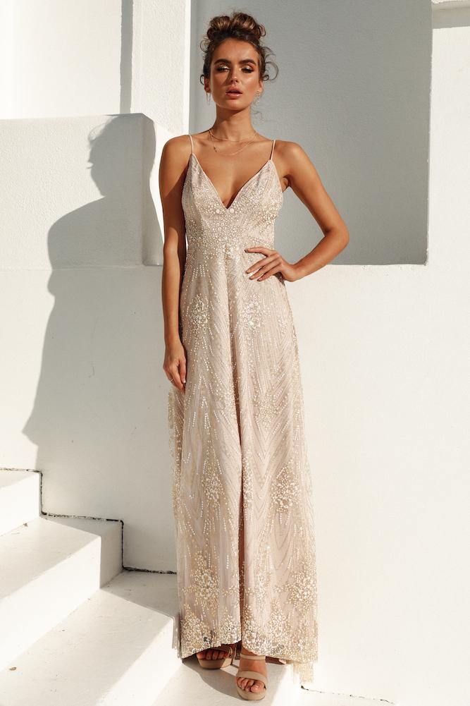 It Will Be Maxi Dress Champagne - luluinthesky