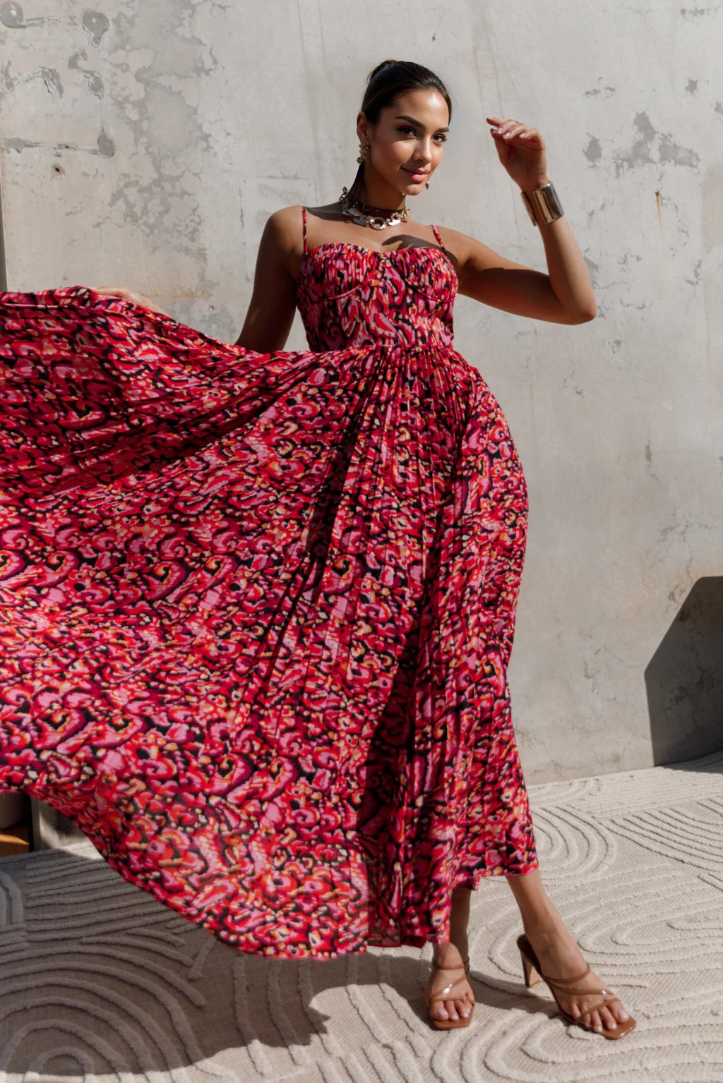 Achanti Pleated Maxi Dress - Pink Multi - luluinthesky