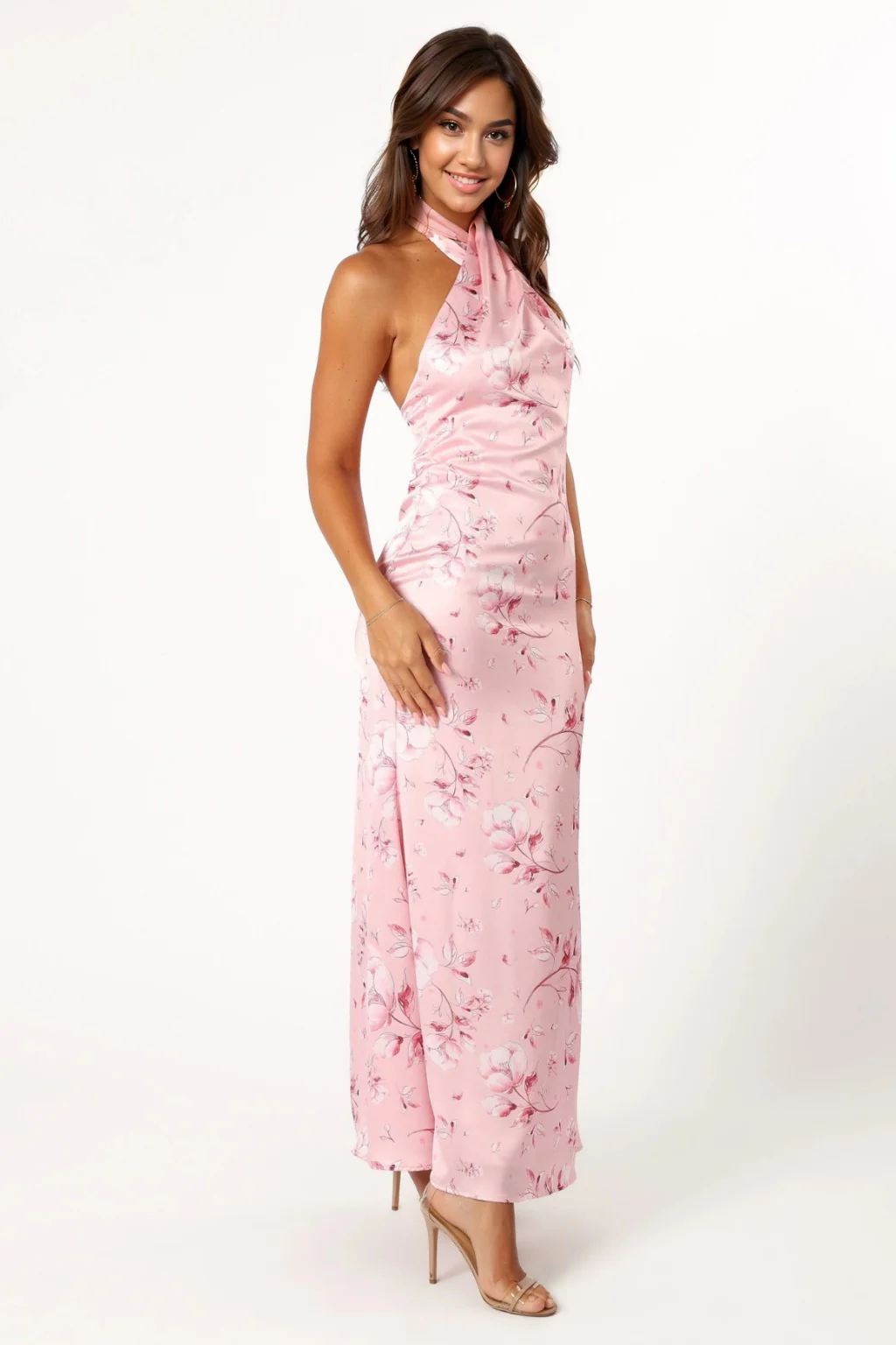Mila Halterneck Maxi Dress - Pink Floral - luluinthesky