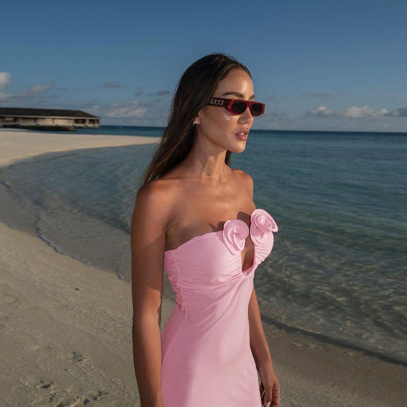 Pink Maxi Dress With Flowers - luluinthesky