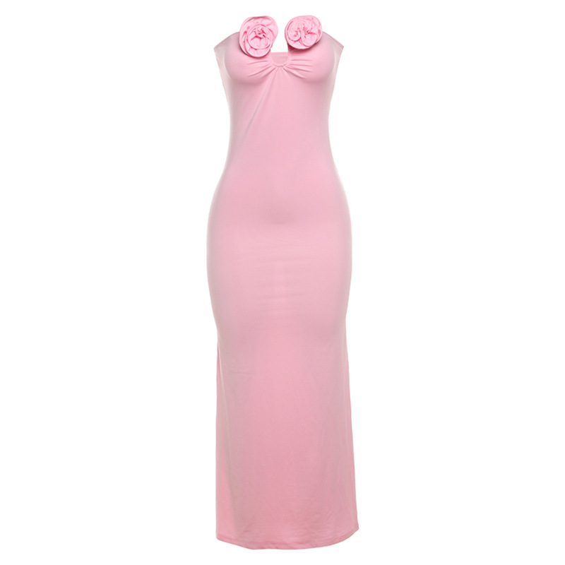 Pink Maxi Dress With Flowers - luluinthesky