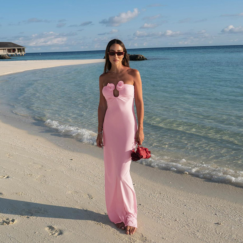 Pink Maxi Dress With Flowers - luluinthesky