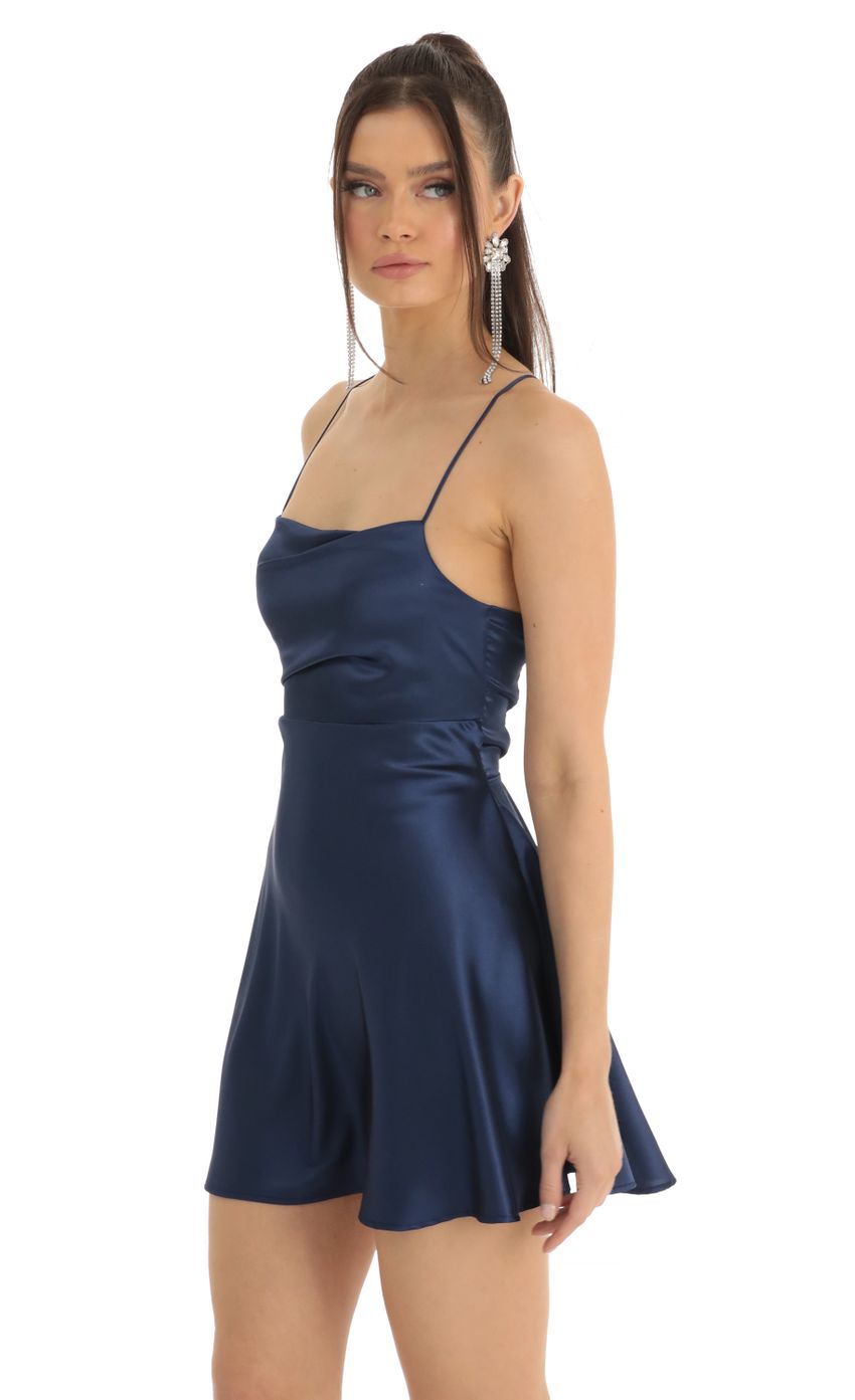 Satin A-Line Dress in Blue - luluinthesky
