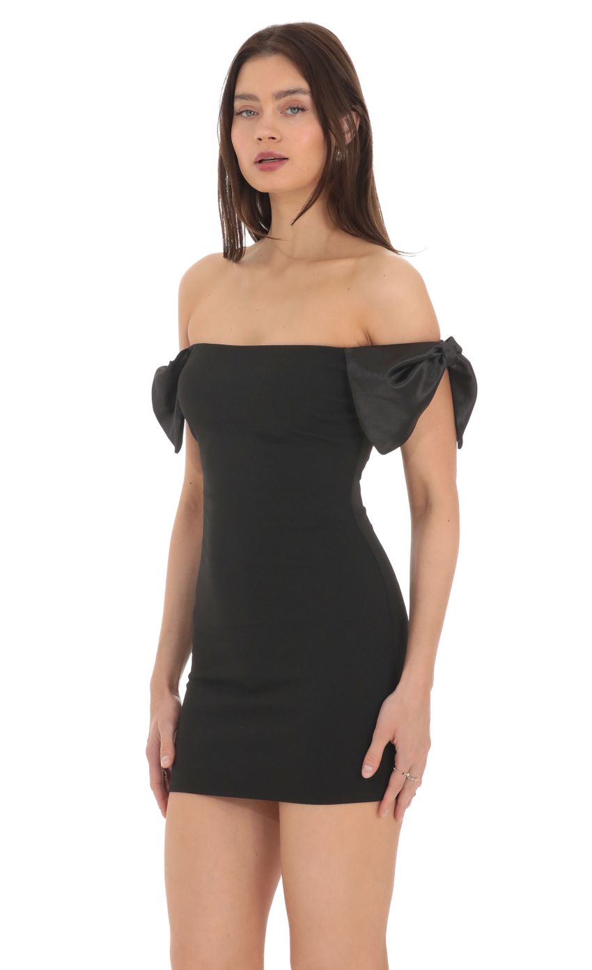 Off Shoulder Bow Sleeves Dress in Black - luluinthesky