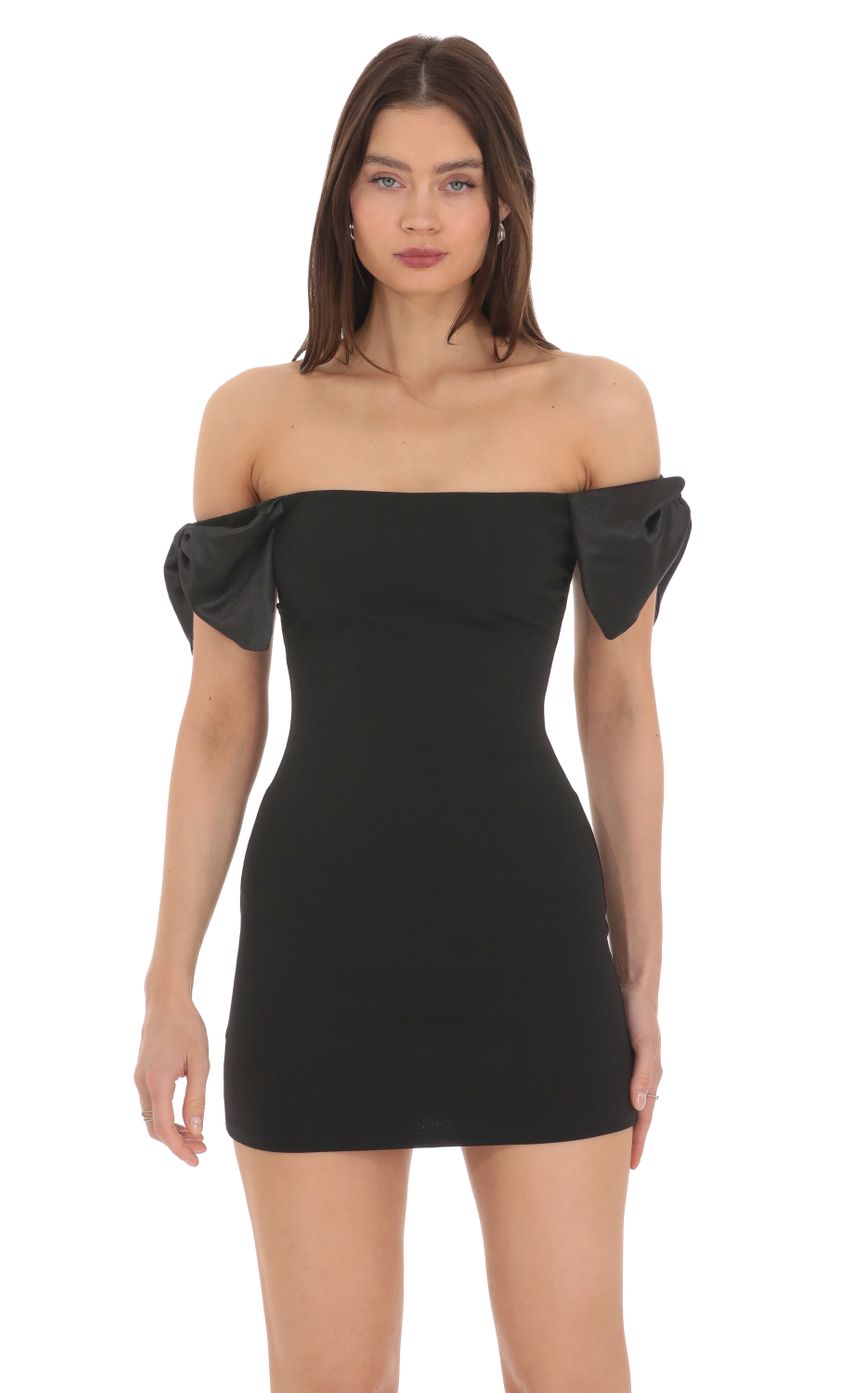 Off Shoulder Bow Sleeves Dress in Black - luluinthesky