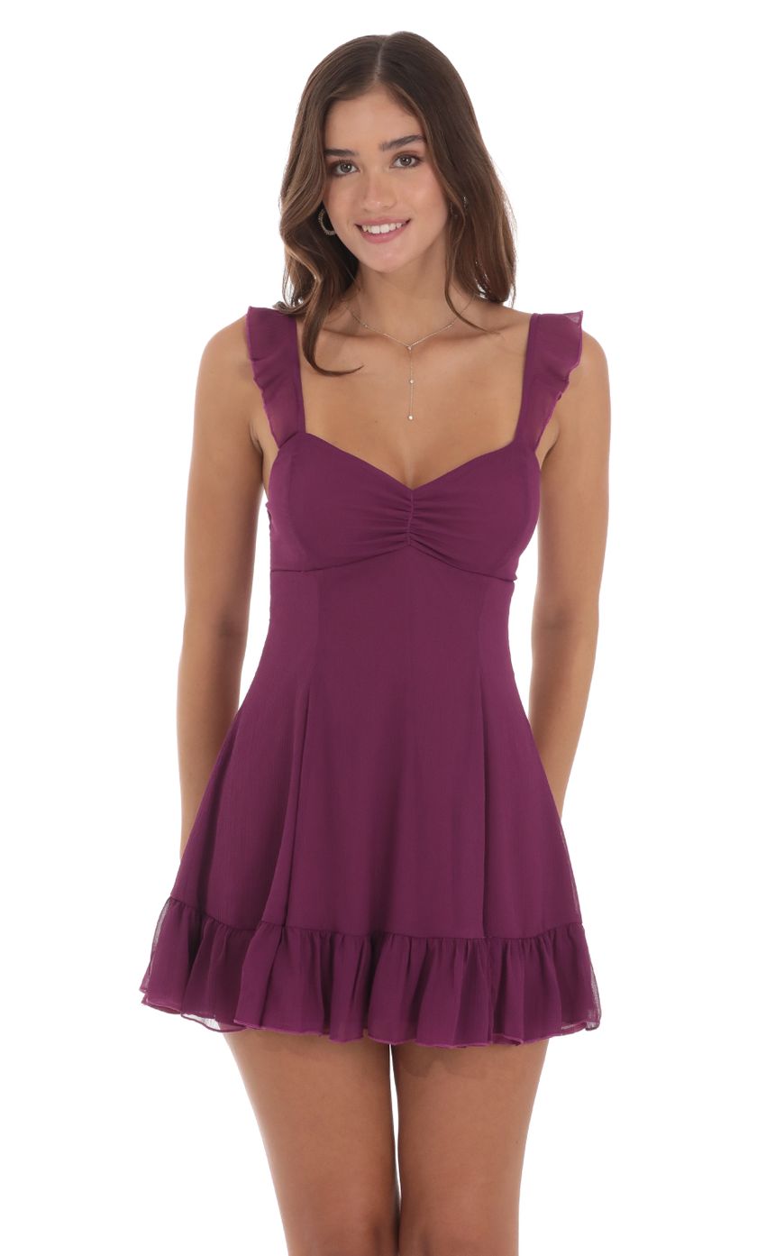 Chiffon Ruffle Strap Dress in Plum - luluinthesky